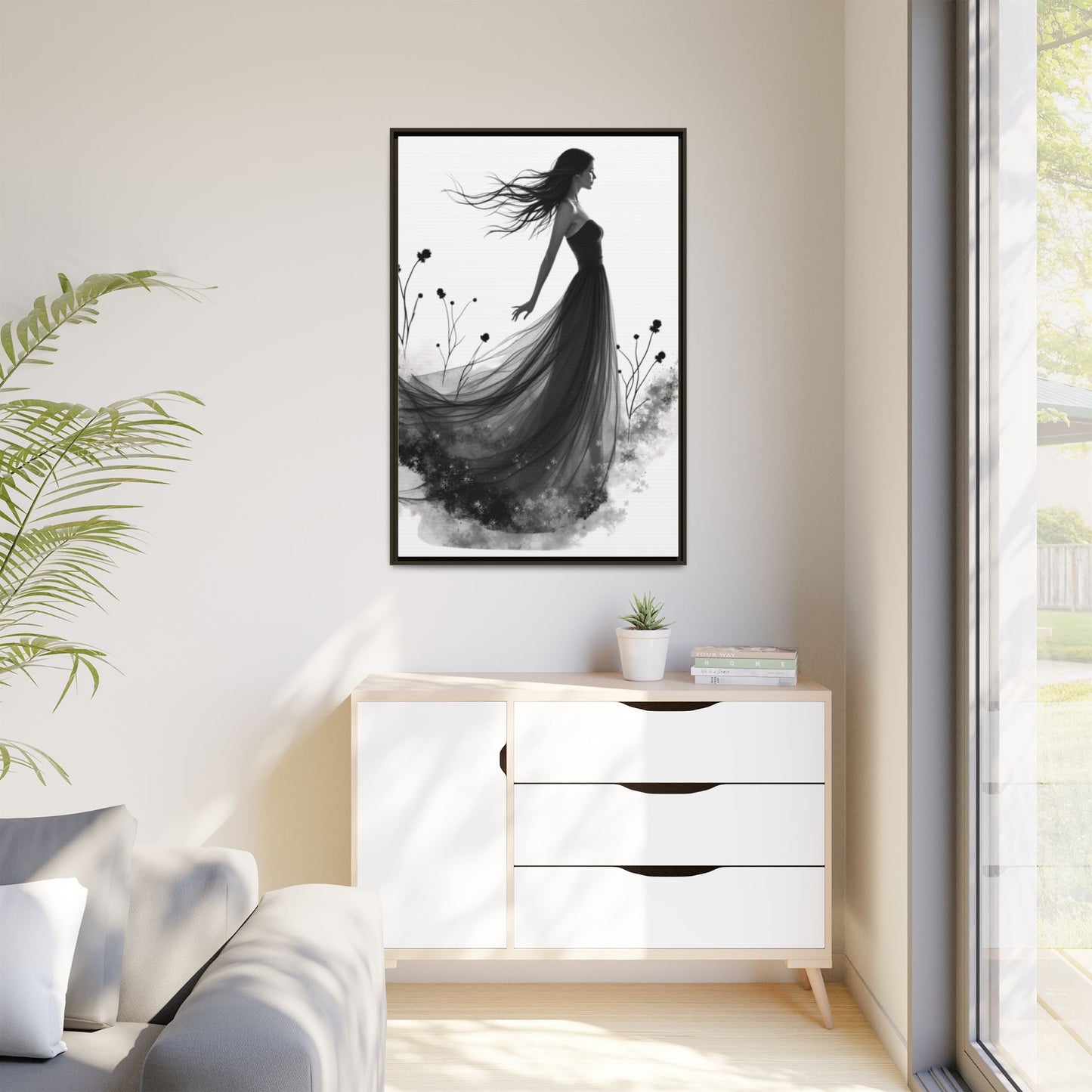 Canvas Print, Woman in Grass, Wall Art Decor, Female Portrait Picture, Nature Illustration