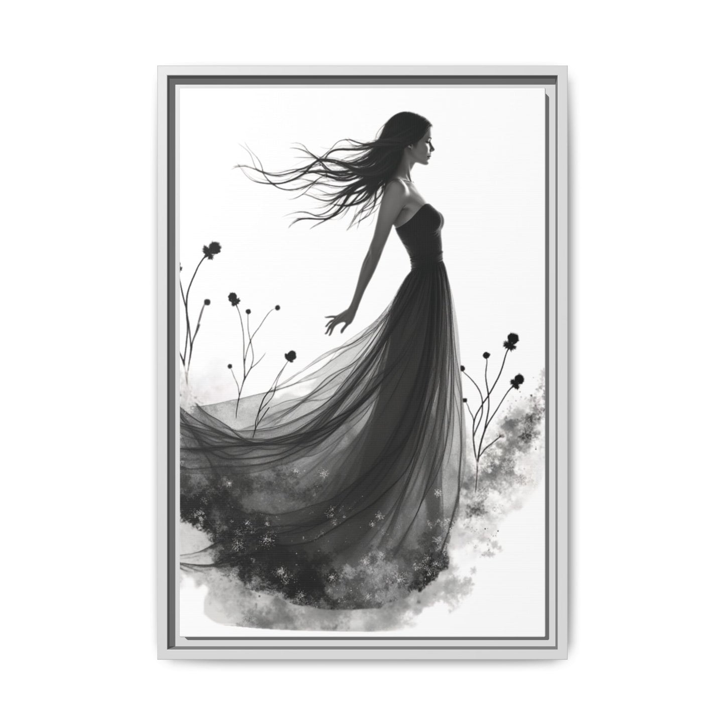 Canvas Print, Woman in Grass, Wall Art Decor, Female Portrait Picture, Nature Illustration