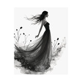 Elegant Satin Wall Art Poster, Black and White Art Print, Home Decor, Gifts for Her, Wedding Decor, Floral Artwork