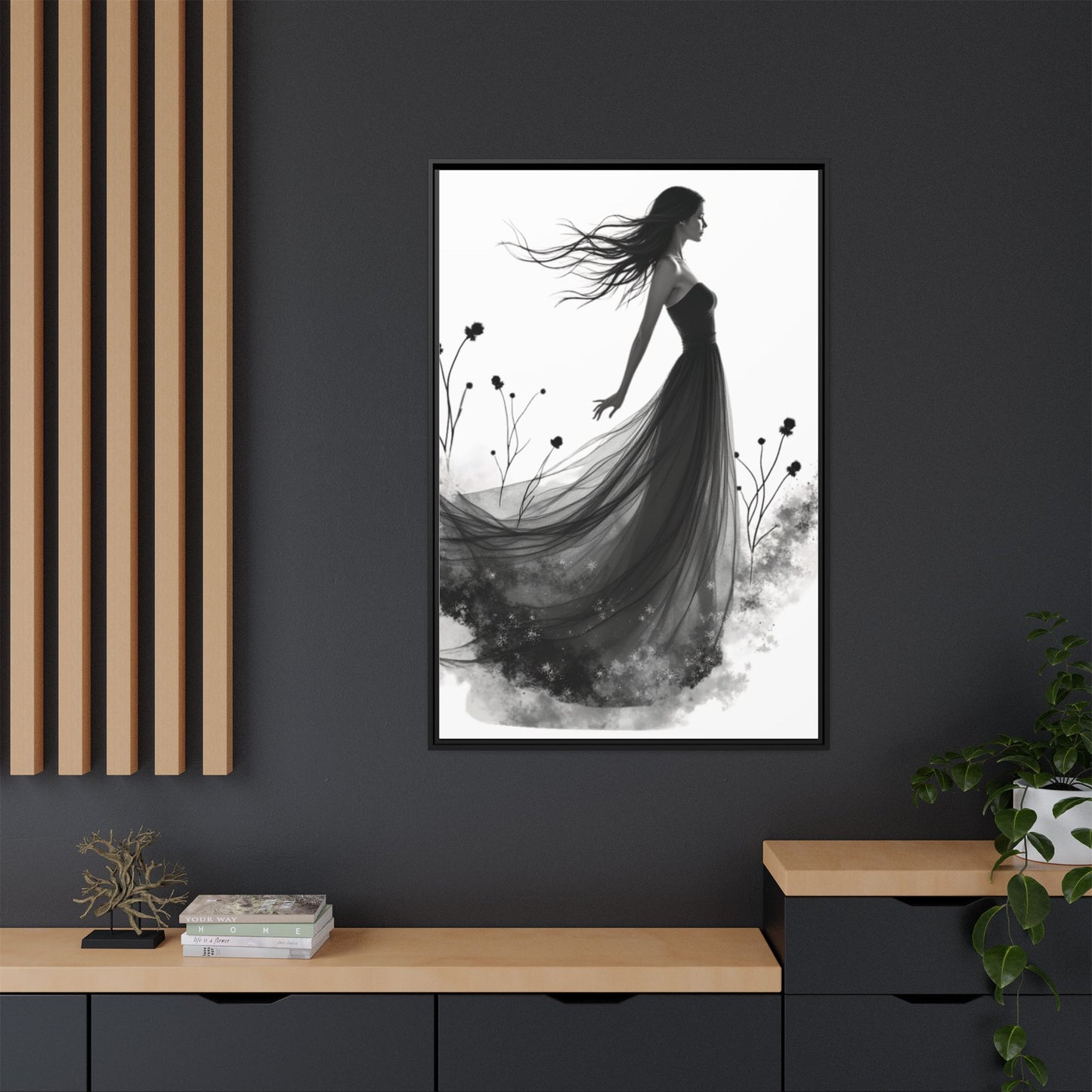Canvas Print, Woman in Grass, Wall Art Decor, Female Portrait Picture, Nature Illustration