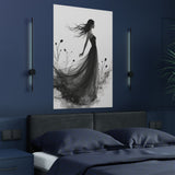 Elegant Satin Wall Art Poster, Black and White Art Print, Home Decor, Gifts for Her, Wedding Decor, Floral Artwork