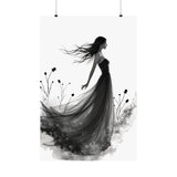 Elegant Satin Wall Art Poster, Black and White Art Print, Home Decor, Gifts for Her, Wedding Decor, Floral Artwork