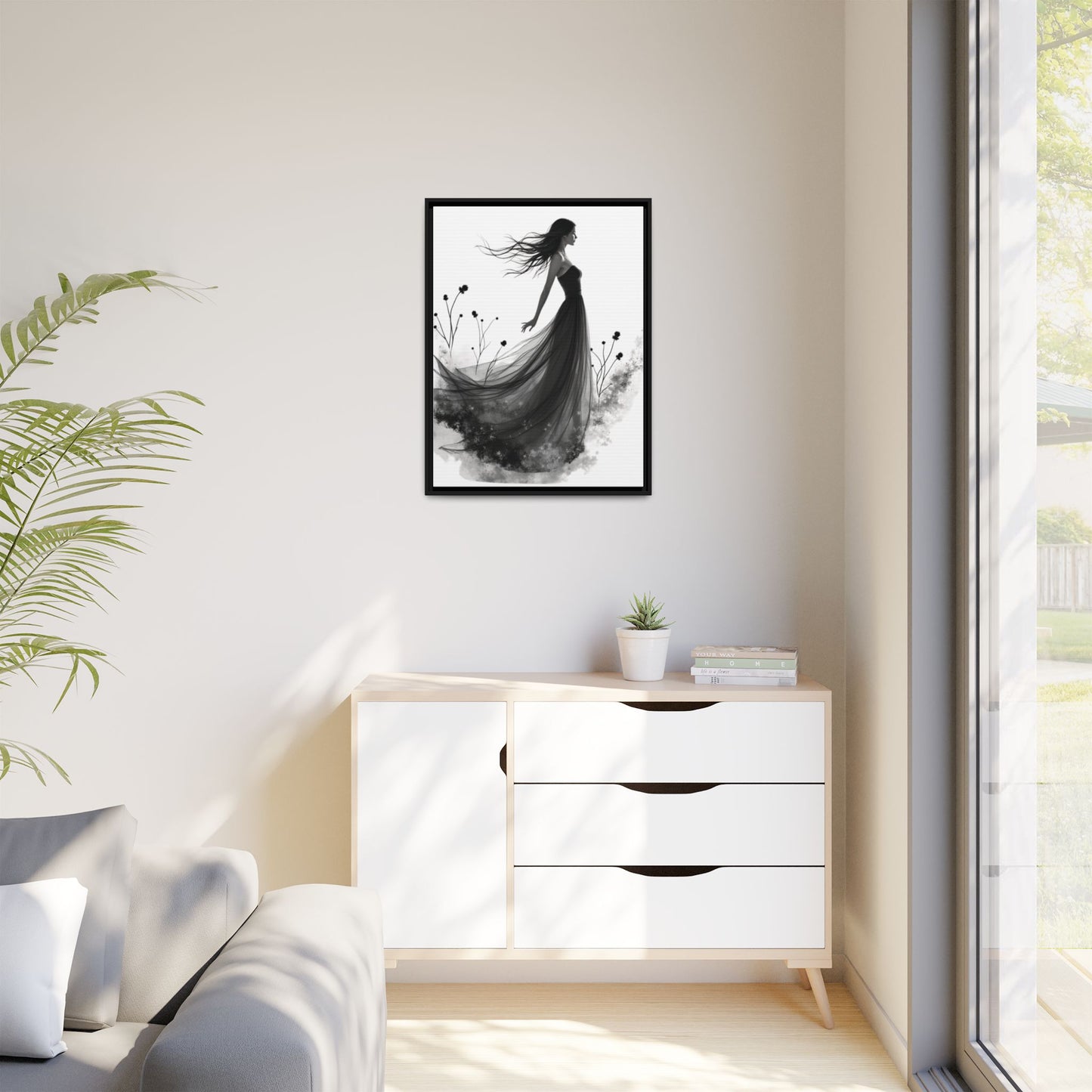 Canvas Print, Woman in Grass, Wall Art Decor, Female Portrait Picture, Nature Illustration