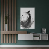 Elegant Satin Wall Art Poster, Black and White Art Print, Home Decor, Gifts for Her, Wedding Decor, Floral Artwork