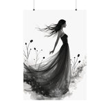 Elegant Satin Wall Art Poster, Black and White Art Print, Home Decor, Gifts for Her, Wedding Decor, Floral Artwork