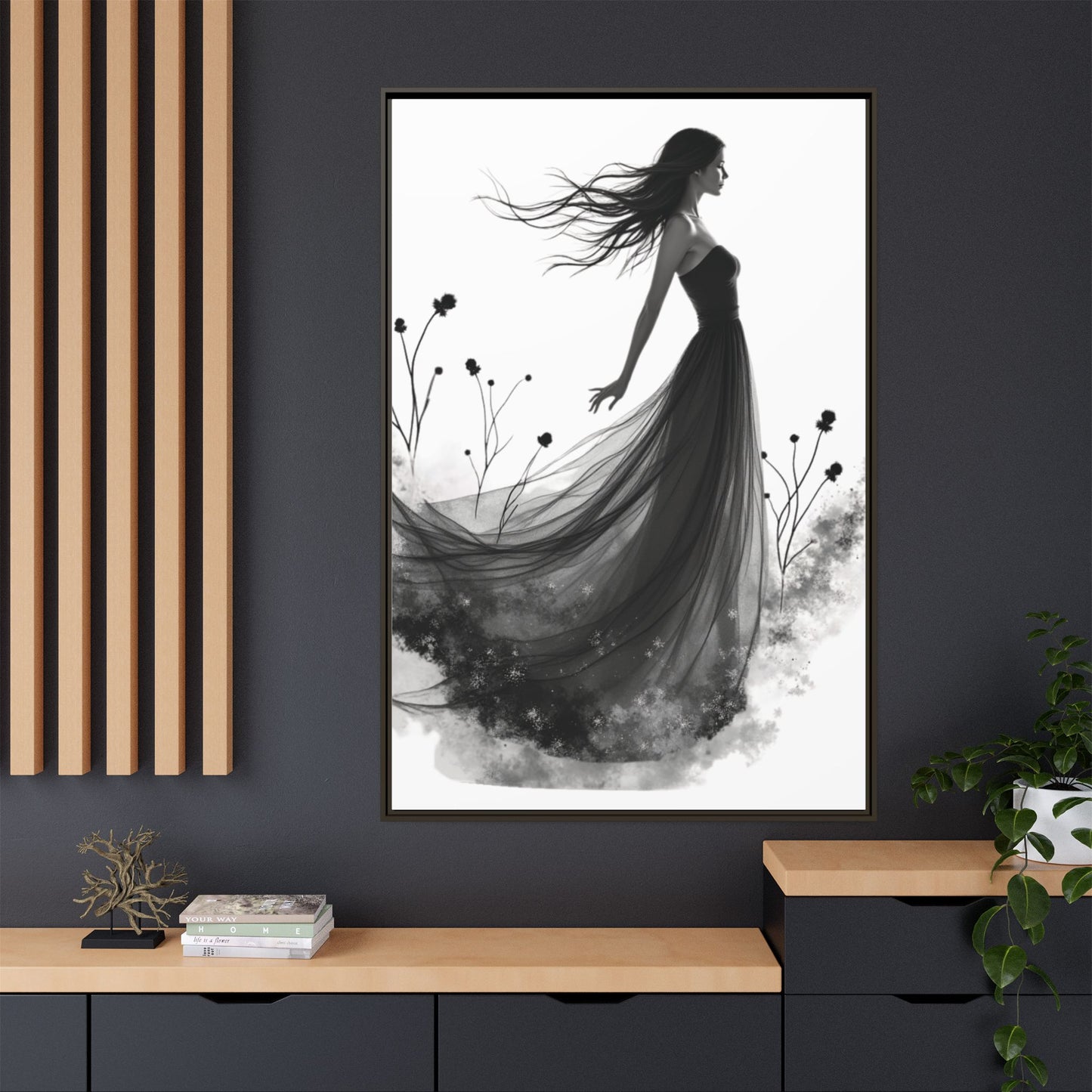 Canvas Print, Woman in Grass, Wall Art Decor, Female Portrait Picture, Nature Illustration