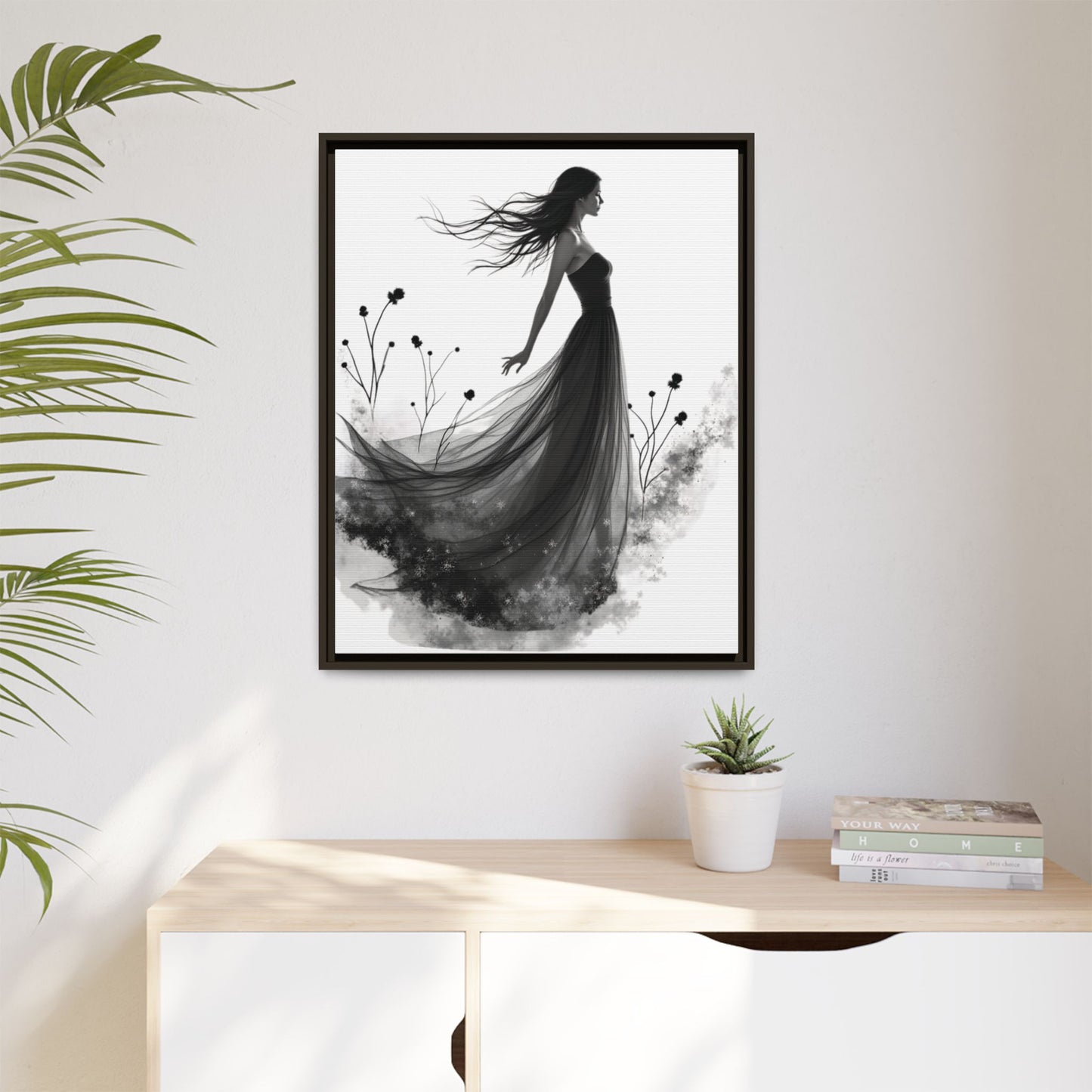 Canvas Print, Woman in Grass, Wall Art Decor, Female Portrait Picture, Nature Illustration