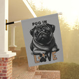 Pug Love Garden Banner, Pet Lover Decor, Dog Lover Gift, Outdoor Flag, Home & Garden Decoration