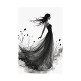 Elegant Satin Wall Art Poster, Black and White Art Print, Home Decor, Gifts for Her, Wedding Decor, Floral Artwork
