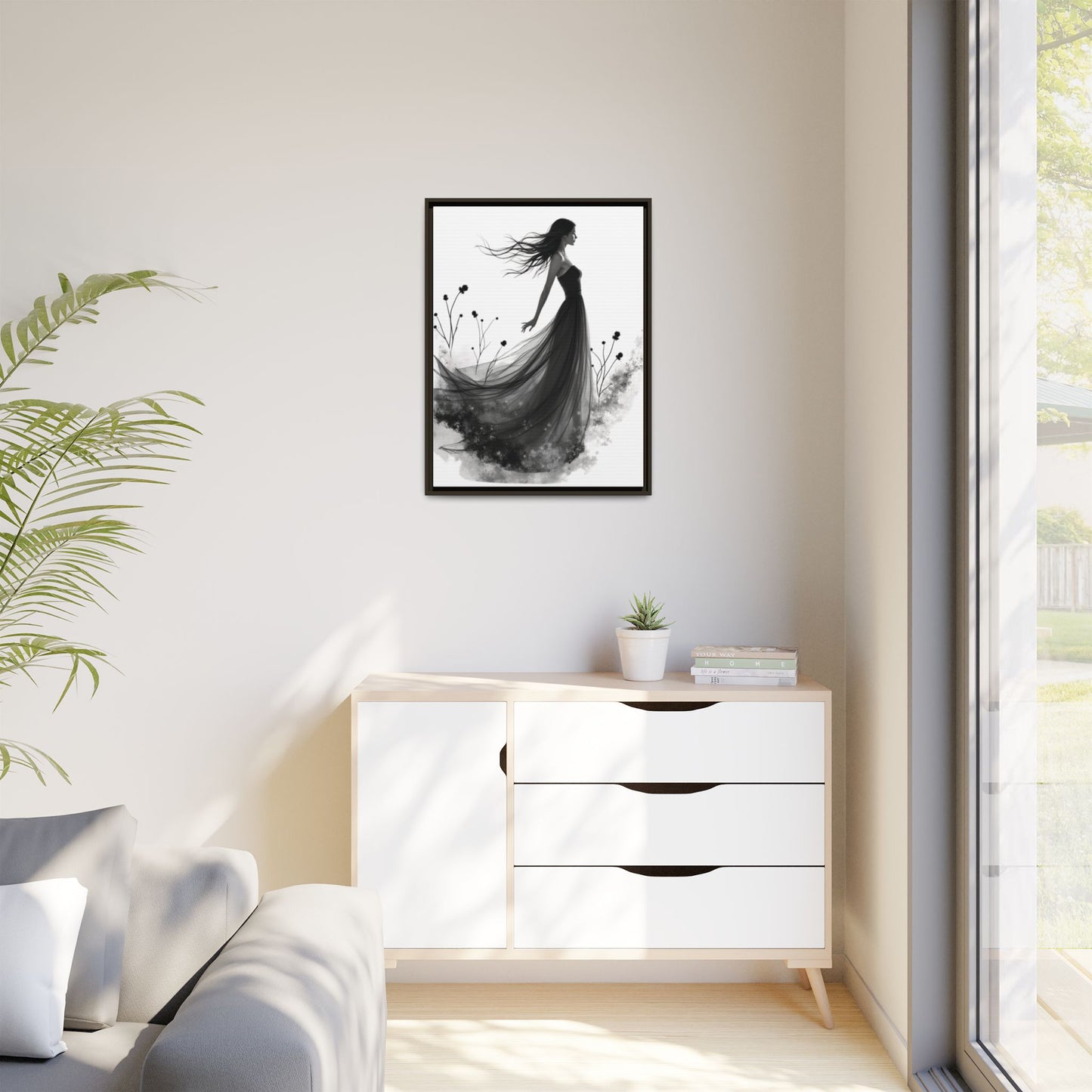 Canvas Print, Woman in Grass, Wall Art Decor, Female Portrait Picture, Nature Illustration