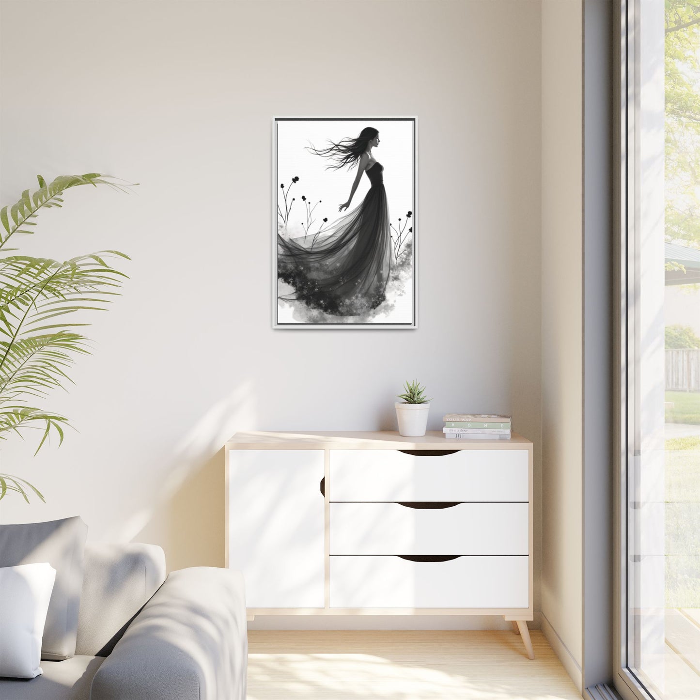 Canvas Print, Woman in Grass, Wall Art Decor, Female Portrait Picture, Nature Illustration