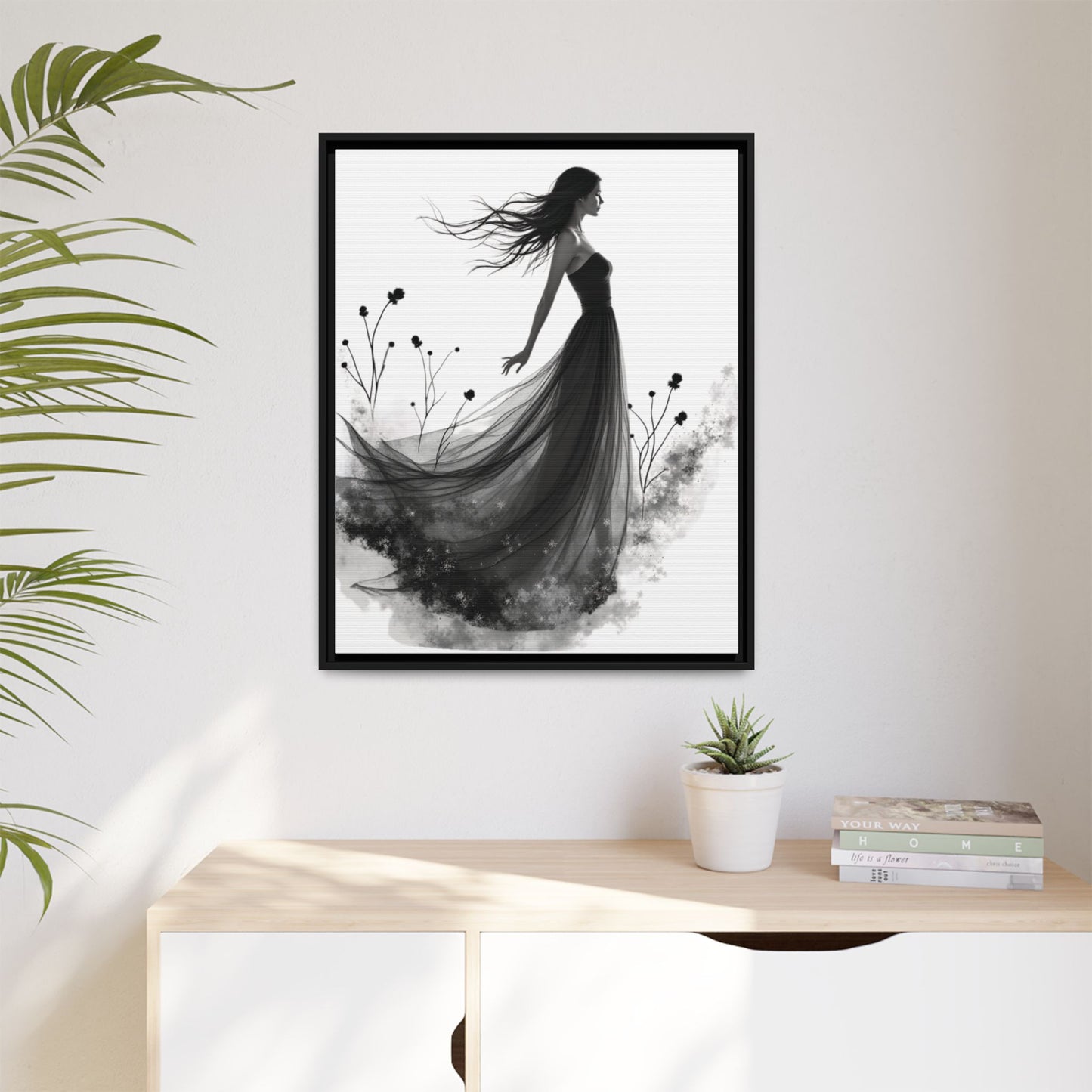 Canvas Print, Woman in Grass, Wall Art Decor, Female Portrait Picture, Nature Illustration