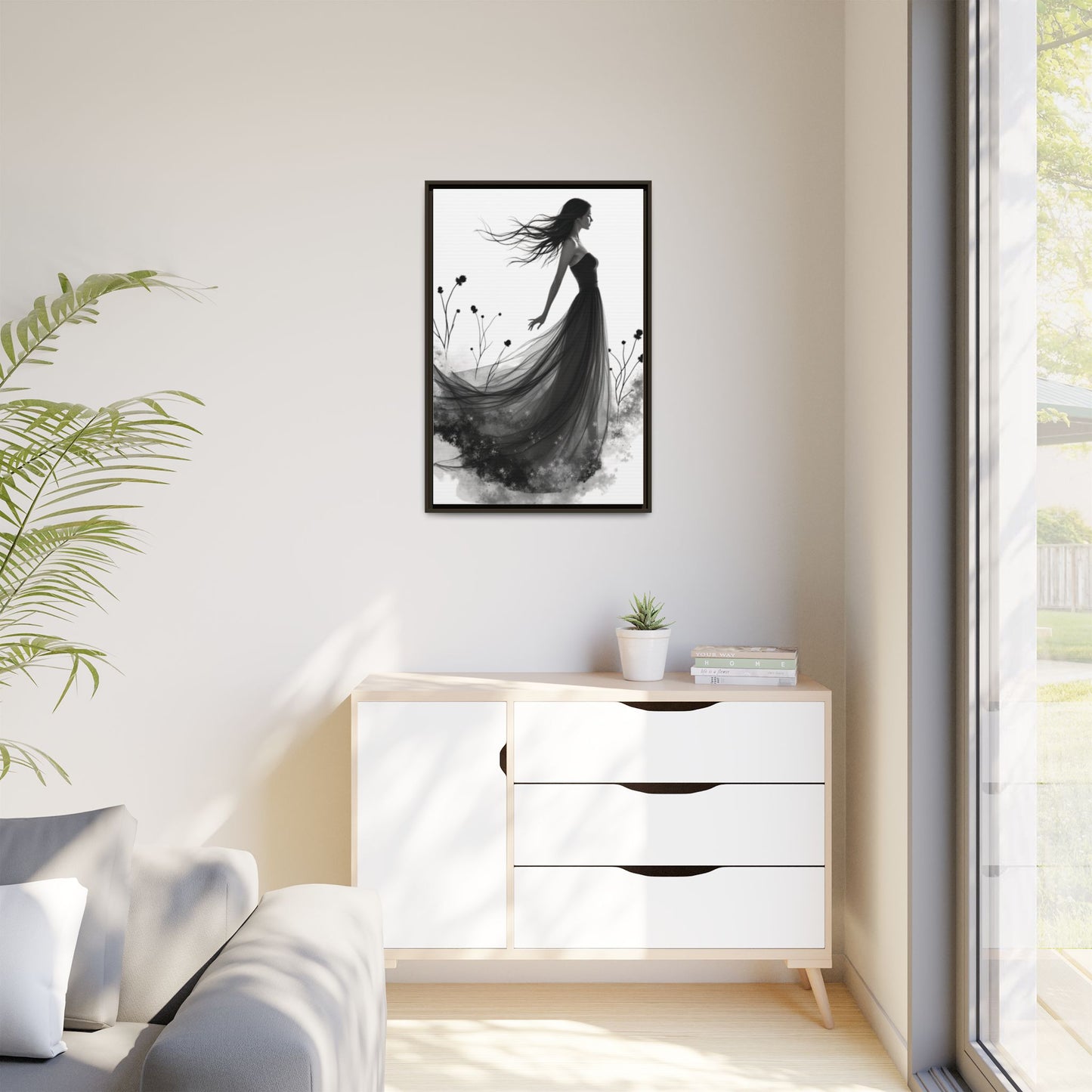 Canvas Print, Woman in Grass, Wall Art Decor, Female Portrait Picture, Nature Illustration