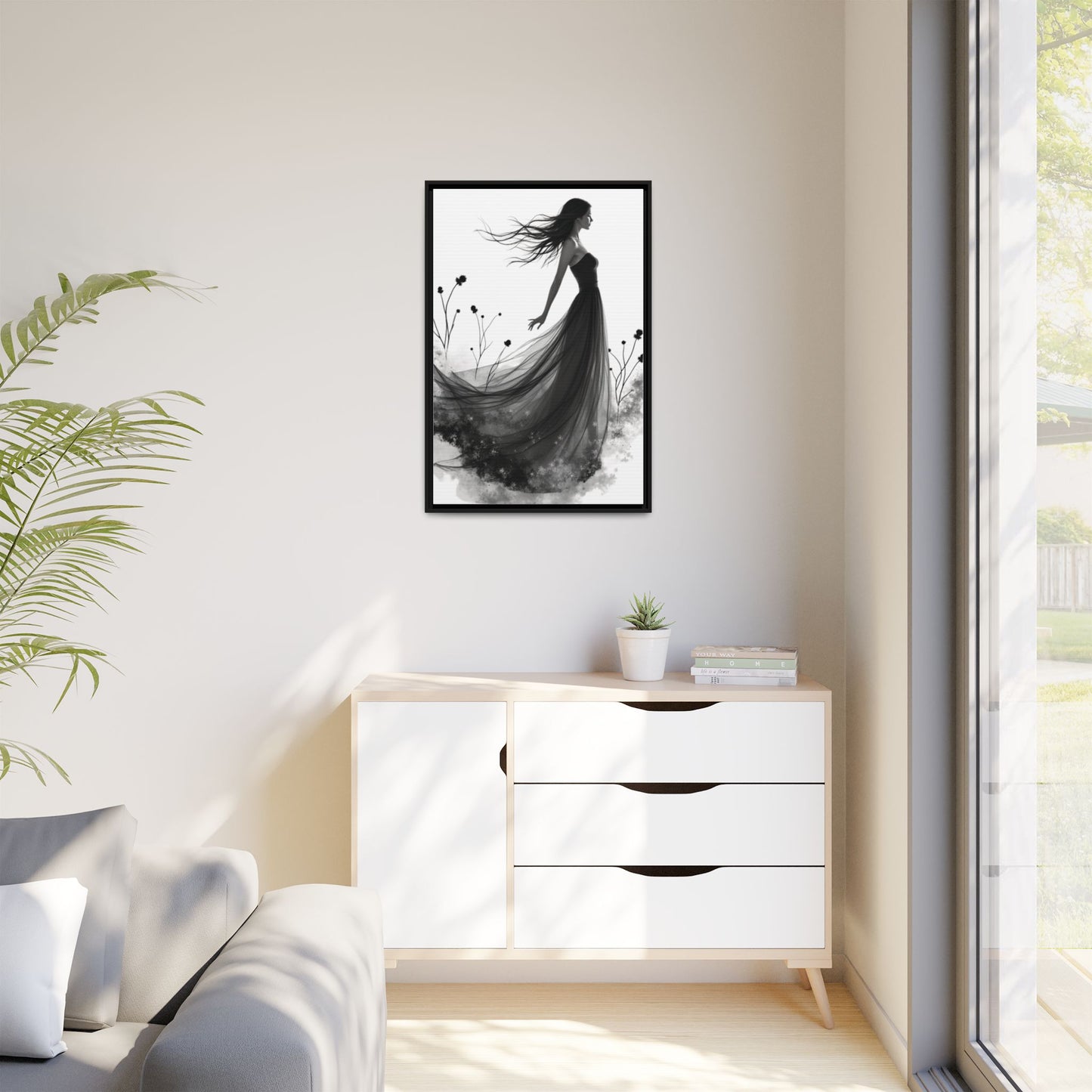 Canvas Print, Woman in Grass, Wall Art Decor, Female Portrait Picture, Nature Illustration