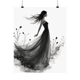 Elegant Satin Wall Art Poster, Black and White Art Print, Home Decor, Gifts for Her, Wedding Decor, Floral Artwork