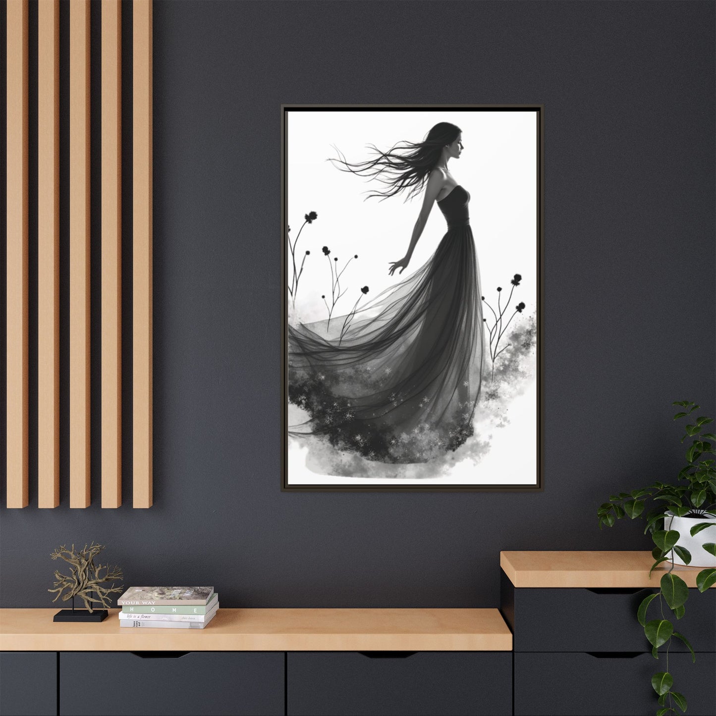Canvas Print, Woman in Grass, Wall Art Decor, Female Portrait Picture, Nature Illustration