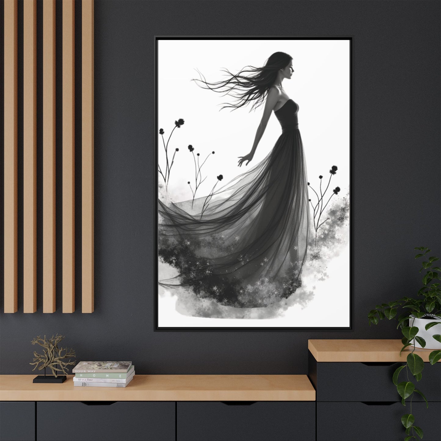Canvas Print, Woman in Grass, Wall Art Decor, Female Portrait Picture, Nature Illustration