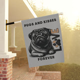 Pug Love Garden Banner, Outdoor Pet Decor, Dog Lover Gift, Dog-Themed Garden Flag, Cute Home & Garden Sign, Pugs and Kisses Decor