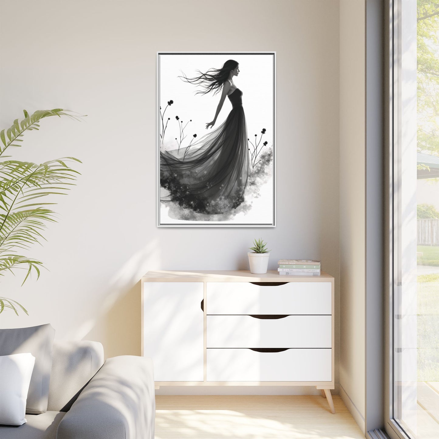 Canvas Print, Woman in Grass, Wall Art Decor, Female Portrait Picture, Nature Illustration