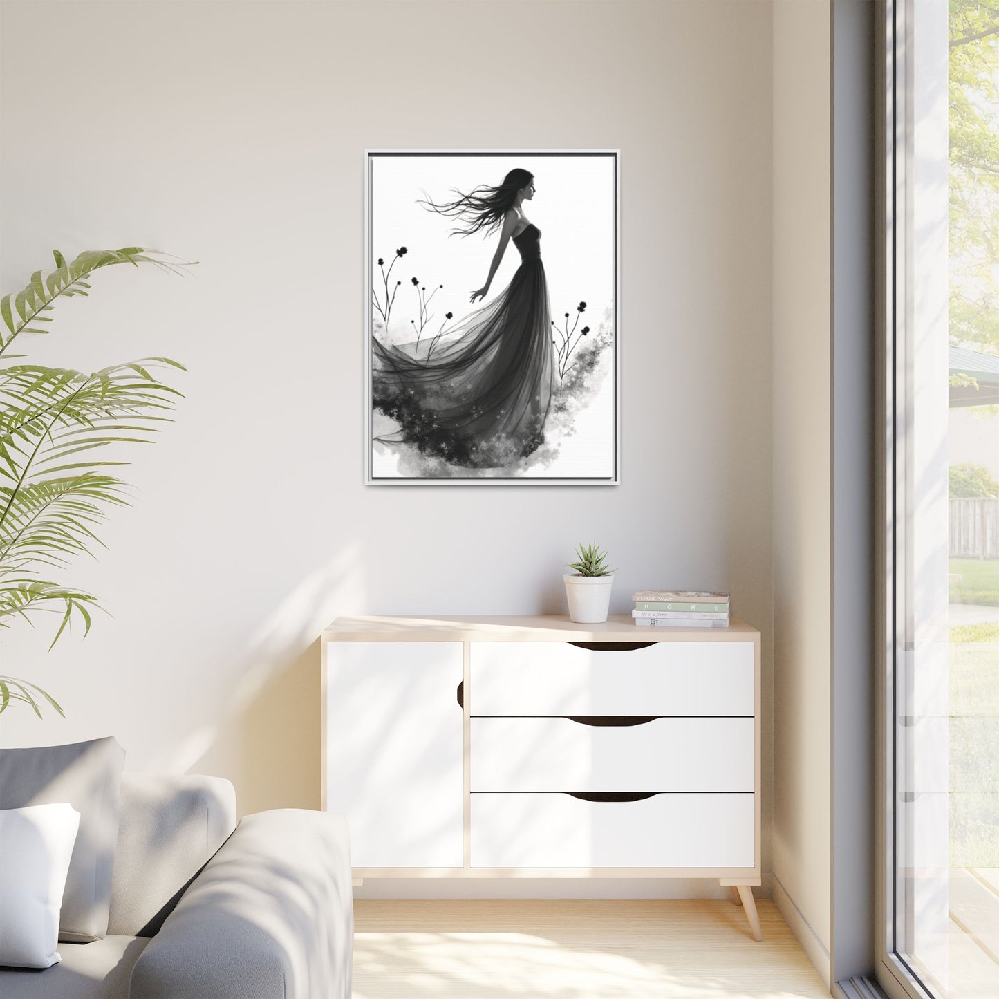 Canvas Print, Woman in Grass, Wall Art Decor, Female Portrait Picture, Nature Illustration
