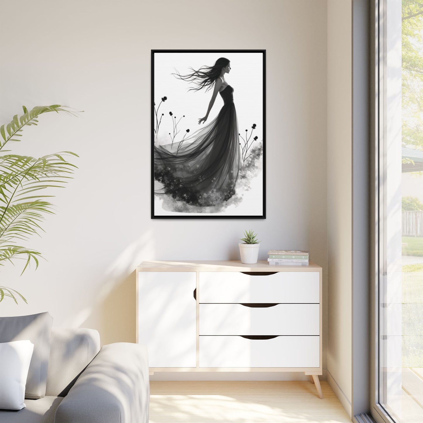 Canvas Print, Woman in Grass, Wall Art Decor, Female Portrait Picture, Nature Illustration