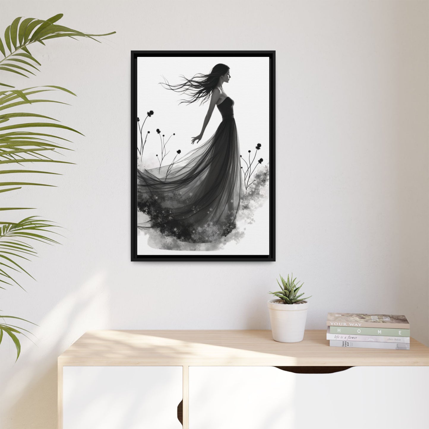 Canvas Print, Woman in Grass, Wall Art Decor, Female Portrait Picture, Nature Illustration