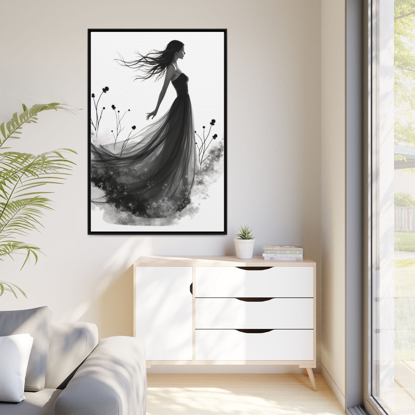 Canvas Print, Woman in Grass, Wall Art Decor, Female Portrait Picture, Nature Illustration