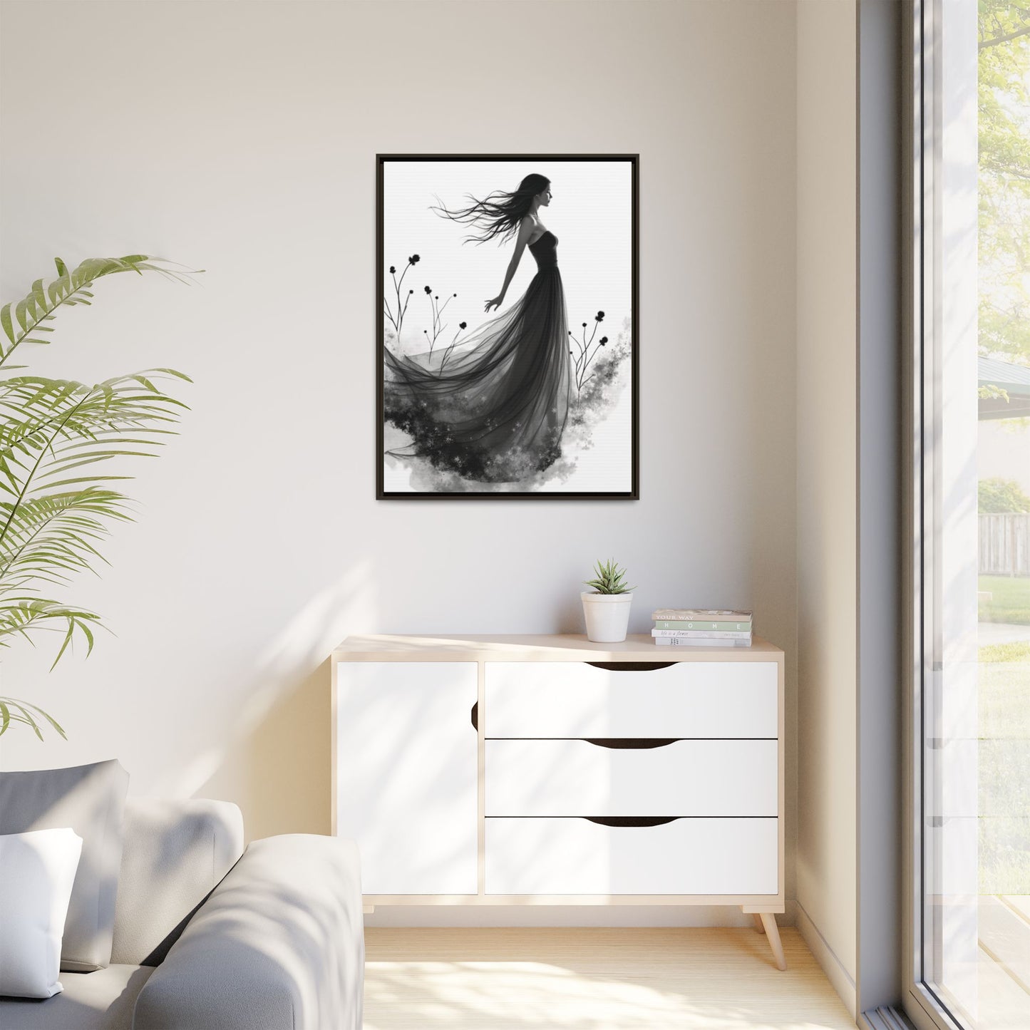 Canvas Print, Woman in Grass, Wall Art Decor, Female Portrait Picture, Nature Illustration