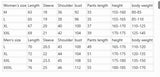 Size chart pajamas