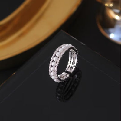 Micro Inlaid Pearls Ring Female Open Temperament