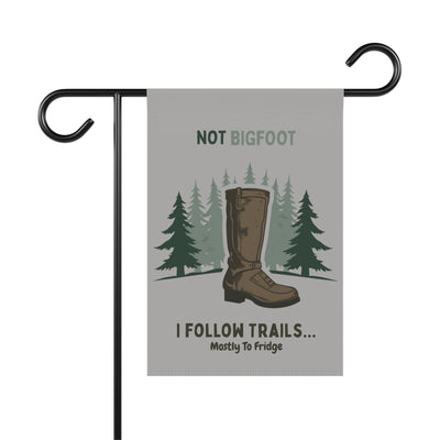 Funny Garden Banner - 'Not Bigfoot, I Follow Trails... Mostly to Fridge' - Outdoor Decor, Yard Sign, Home & Garden, Unique Gift