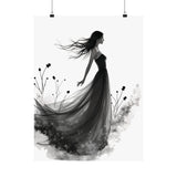 Elegant Satin Wall Art Poster, Black and White Art Print, Home Decor, Gifts for Her, Wedding Decor, Floral Artwork