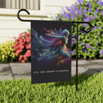 Celestial Angel Outdoor Garden Flag - Side Angle View of Hanging House Banner | Iron Phoenix GHG Customs