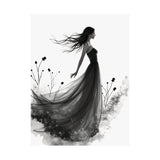 Elegant Satin Wall Art Poster, Black and White Art Print, Home Decor, Gifts for Her, Wedding Decor, Floral Artwork