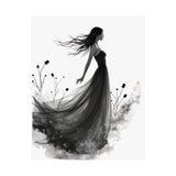 Elegant Satin Wall Art Poster, Black and White Art Print, Home Decor, Gifts for Her, Wedding Decor, Floral Artwork