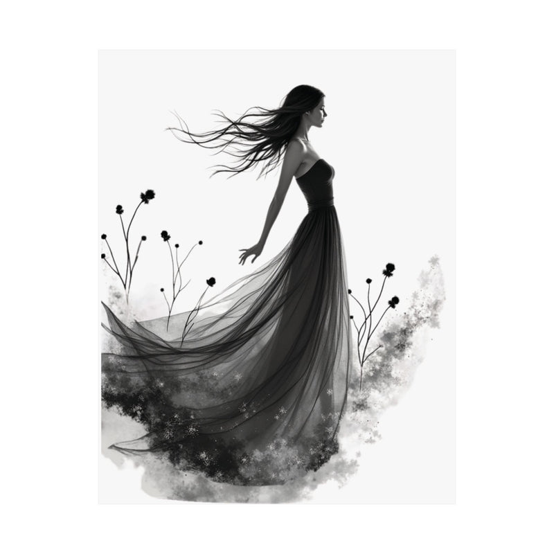 Elegant Satin Wall Art Poster, Black and White Art Print, Home Decor, Gifts for Her, Wedding Decor, Floral Artwork