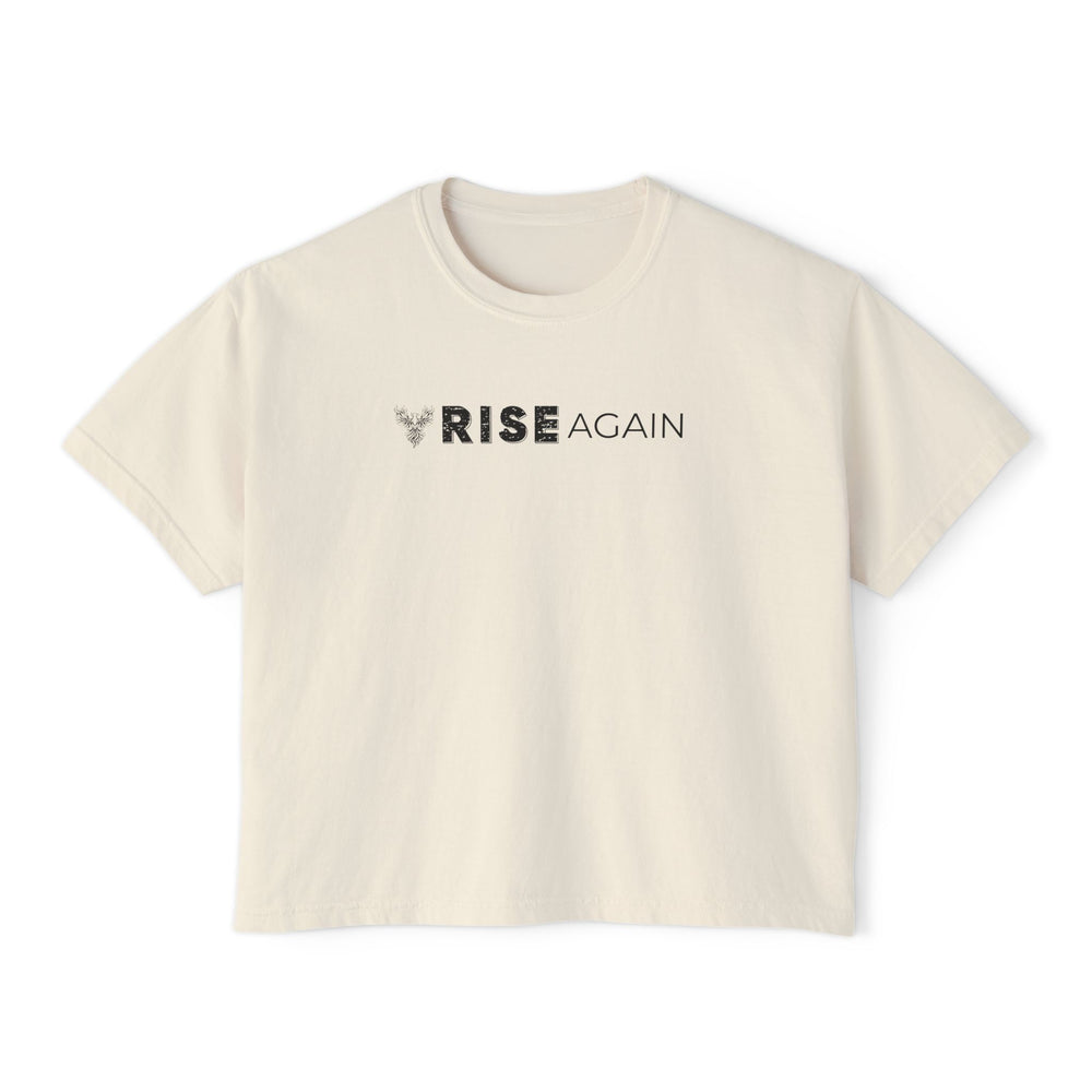 Rise Again Women's Boxy Tee — Minimal Inspirational Graphic Shirt