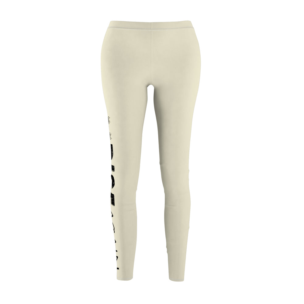 Women's Casual Leggings — Side Script Graphic, Neutral Beige