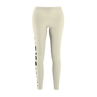Women's Casual Leggings — Side Script Graphic, Neutral Beige