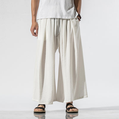 Linen Casual Cropped Trousers Straight Wide-leg