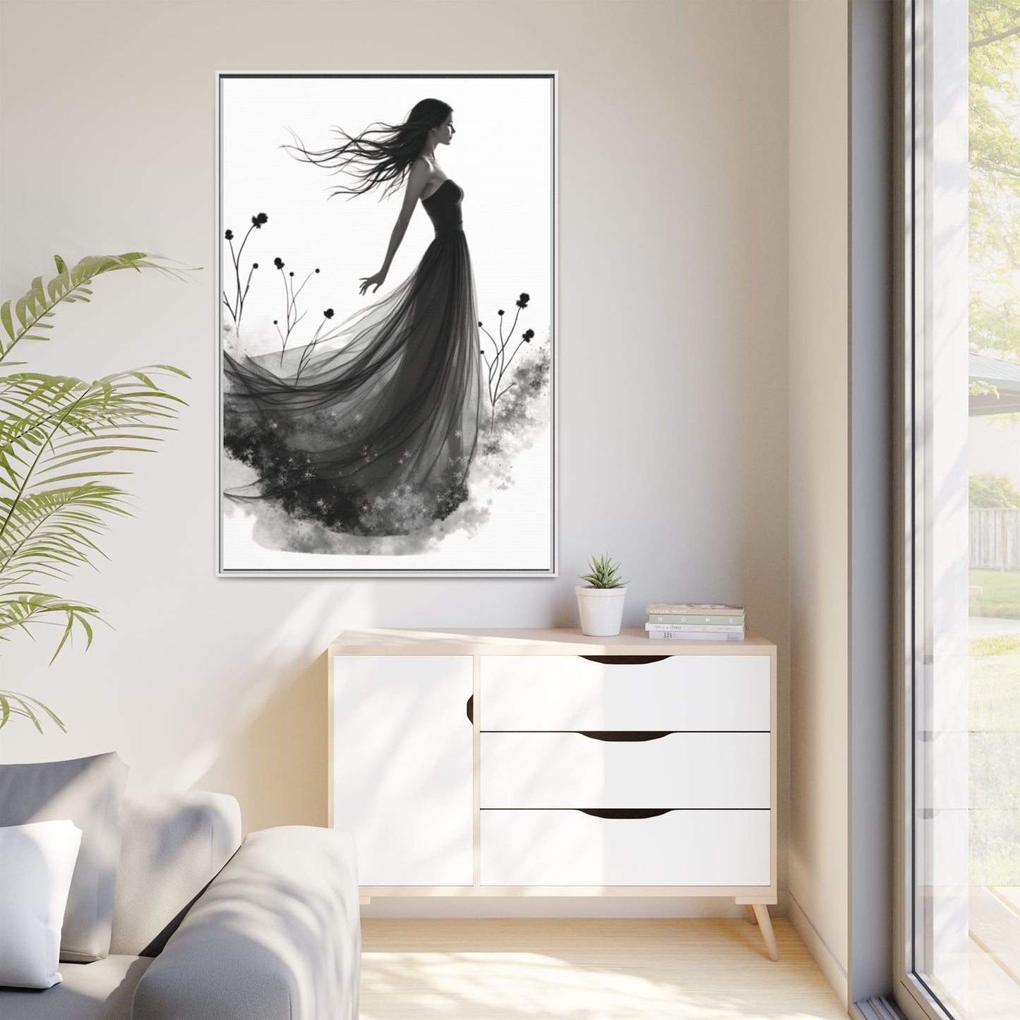 Canvas Print, Woman in Grass, Wall Art Decor, Female Portrait Picture, Nature Illustration
