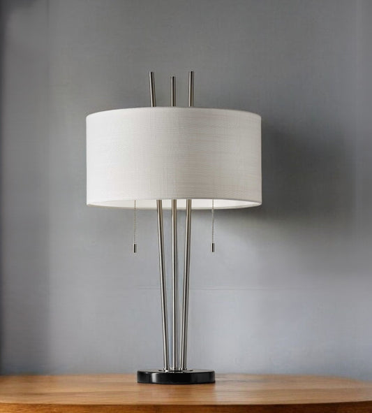 Stylish Triple Pole Brushed Steel Metal Table Lamp-0