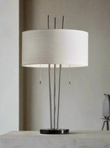 Stylish Triple Pole Brushed Steel Metal Table Lamp-2