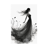 Elegant Satin Wall Art Poster, Black and White Art Print, Home Decor, Gifts for Her, Wedding Decor, Floral Artwork
