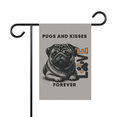 Pug Love Garden Banner, Outdoor Pet Decor, Dog Lover Gift, Dog-Themed Garden Flag, Cute Home & Garden Sign, Pugs and Kisses Decor