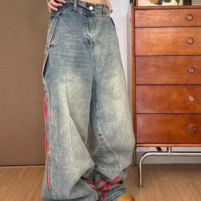 Men's And Women's Same Vintage Stripe Stitching Jeans