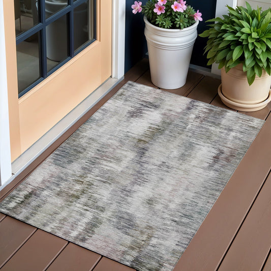 3' X 5' Taupe Gray And Silver Abstract Washable Indoor Outdoor Area Rug-0