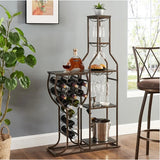 Grey 11-Bottle Floor Wine Rack,5 Tier Freestanding Wine Rack With Wine Glass Holder And Storage Shelves,for Home Bar,Living Room,Dining Room,Gift
