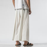 Linen Casual Cropped Trousers Straight Wide-leg