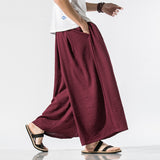 Linen Casual Cropped Trousers Straight Wide-leg